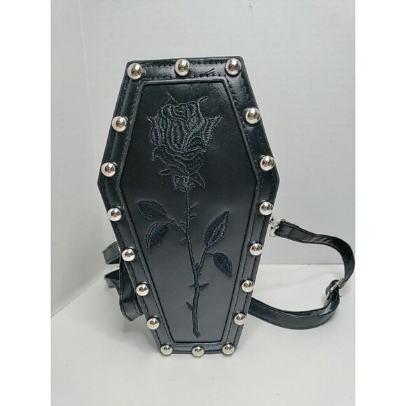 Unbranded Handbags - Black Coffin Crossbody Purse Synthetic Leather Adjustable Strap Embroidered...